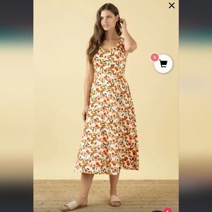 Emily and Fin Modcloth Margot Fruit Print Fit And Flare Orange Midi Dress XXL